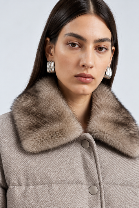 Wool Down Jacket with Mink
